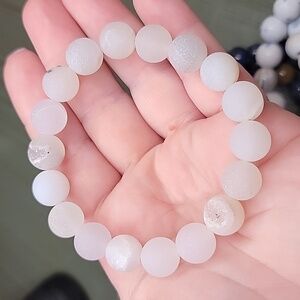 🎁 Hand Crafted Matte Druzy Agate Natural Stone Stretch Bracelet NEW